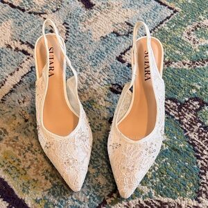 White Lace Slingback Heels